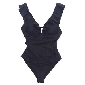 Cupshe Women's One Piece Swimsuit Ruched Ruffle High Cut Black Size Small